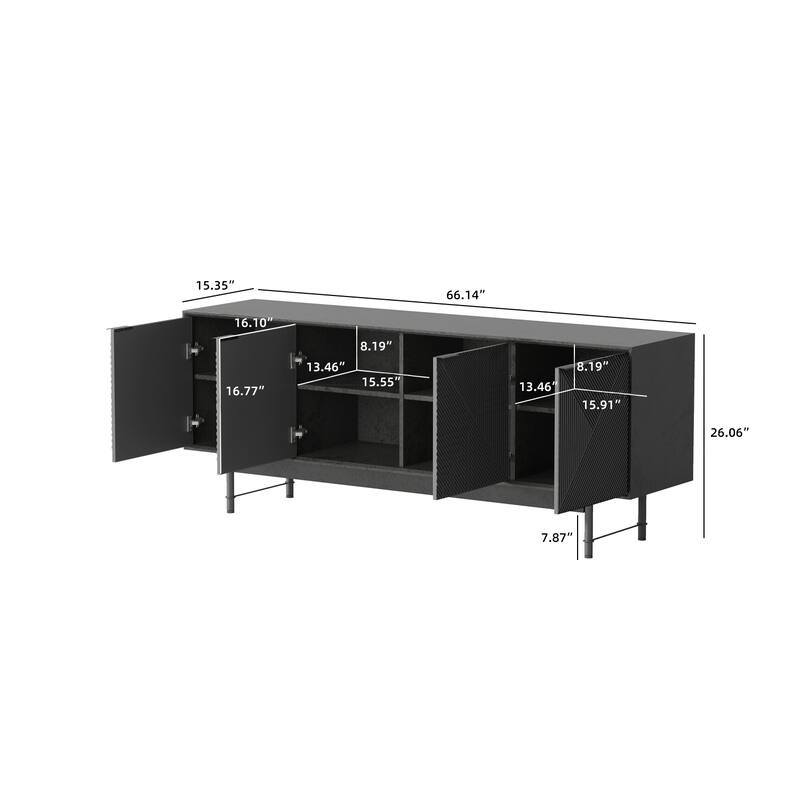 Modern 66" Entertainment Center with Storage and Shelves, Black TV stand, Media Console Table for Living Room Bedroom