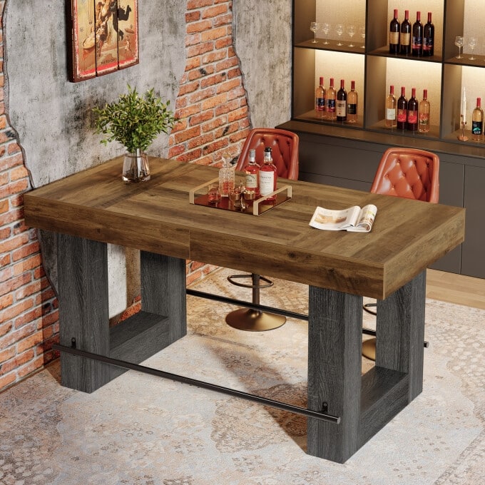63-Inch Counter Height Bar Table, Industrial High Top Dining Table