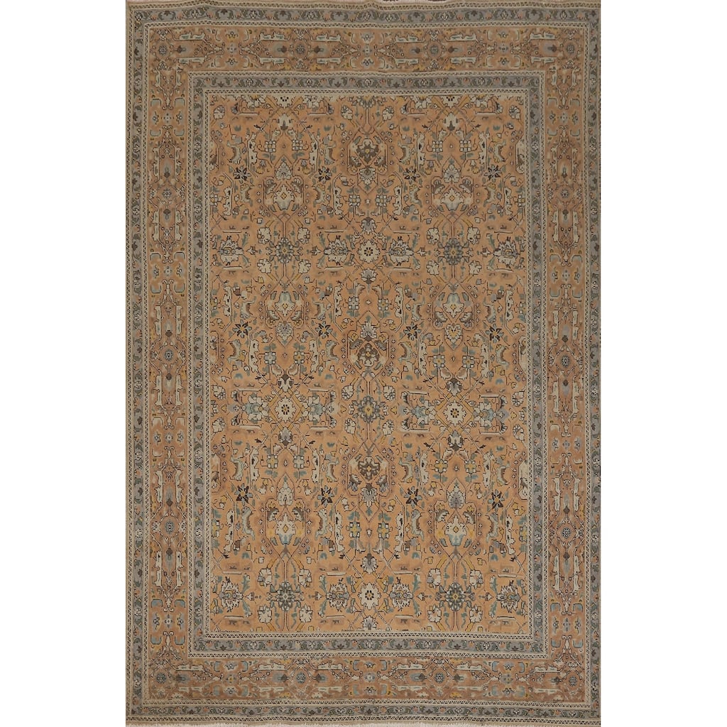 Hand Knotted Oriental 100% Wool Carpet Traditional All-Over Oranges & Rust Tabriz Area Rug - 9' 9'' X 6' 6''
