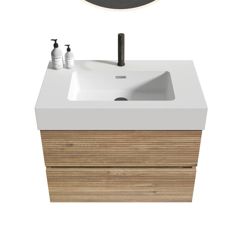 GDFStudio - Grace Wall-Mounted Bathroom Vanity with Engineered Quartz Sink & Soft Close Drawers, without Drainage and Faucet