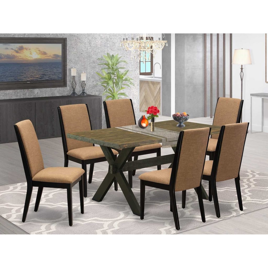 HomeStock 7-Piece Distressed Jacobean Finish Solid Wood Top Dining Table with 6-Chairs
