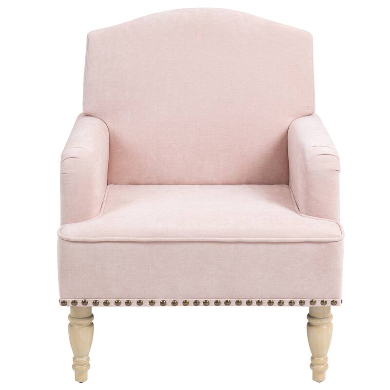 Fabric Side Chair Accent Chair with Wooden Legs, Vanity Chair Armchair Club Chair with Nailhead Trim