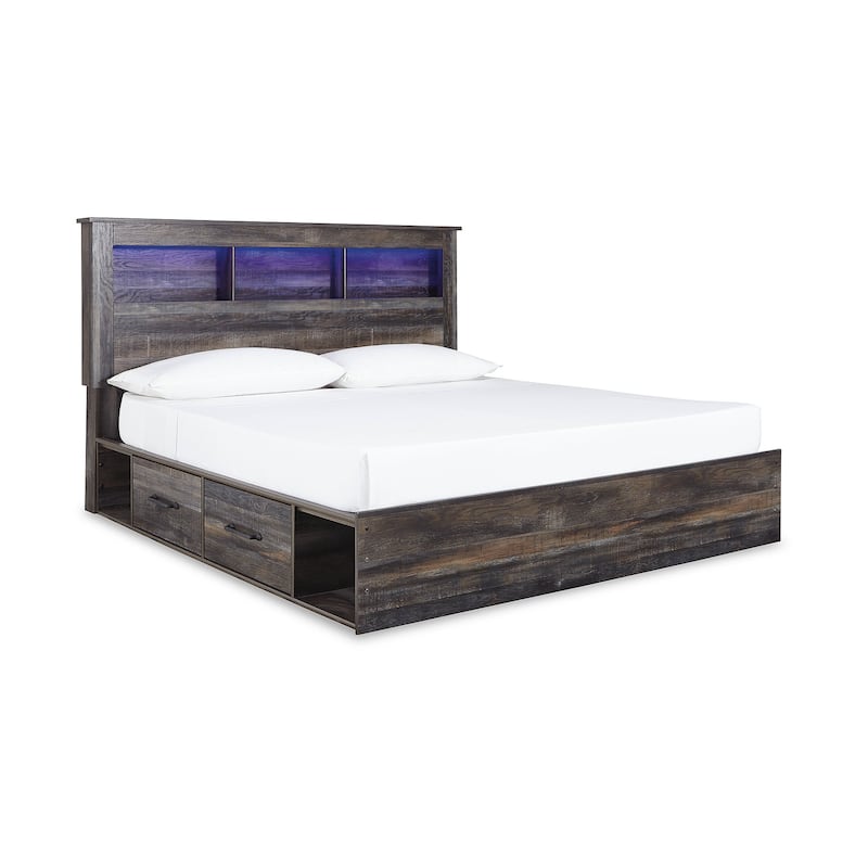 Drystan Rustic Brown Bookcase Bed with 2 Under Bed Storage Drawers