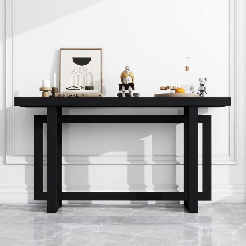 Modern Entryway Console Table with Industrial-inspired Concrete Wood Top, Hallway Foyer Sofa Long Table Entryway Table