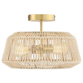 2-Light Rattan Semi-Flush Mount Ceiling Light - 14 in W - Bed Bath ...