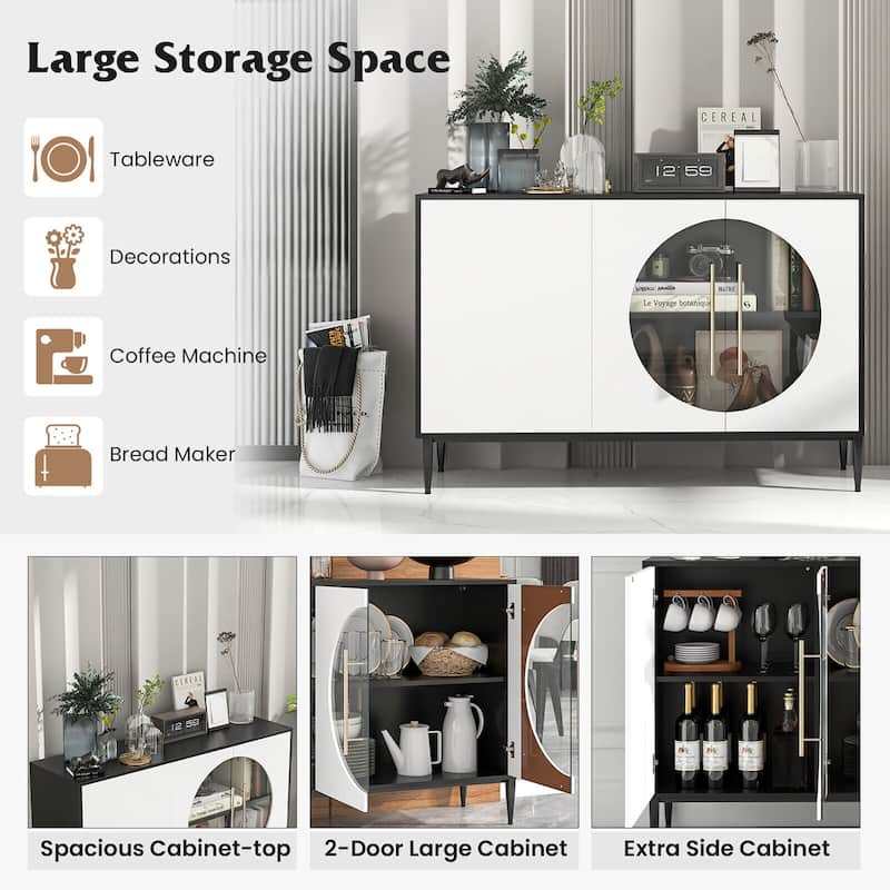 Gymax Sideboard Cabinet w/ Tempered Glass Door Elevated Metal Legs