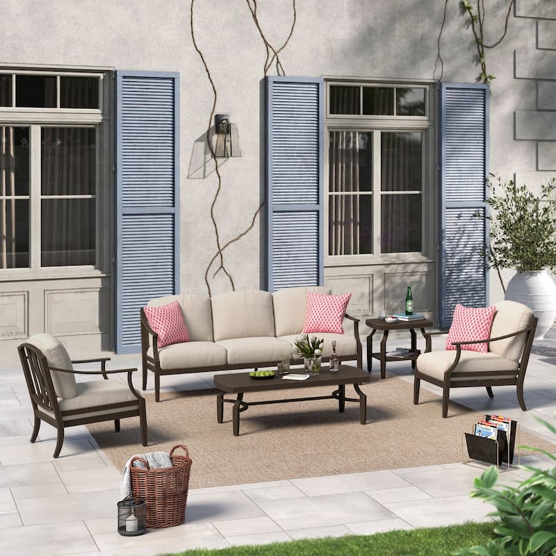 Patio Aluminum Conversation Sofa Set With Sunbrella Cushions - 5-Piece