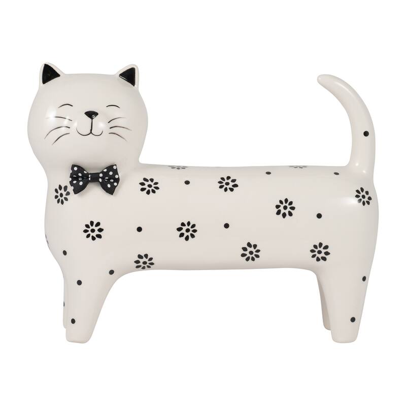 Sagebrook Home Ceramic White Novelty Daisies Cat, Accent Piece Sculpture Home Decor Collectible - 11" x 3" x 8" - Daisy White