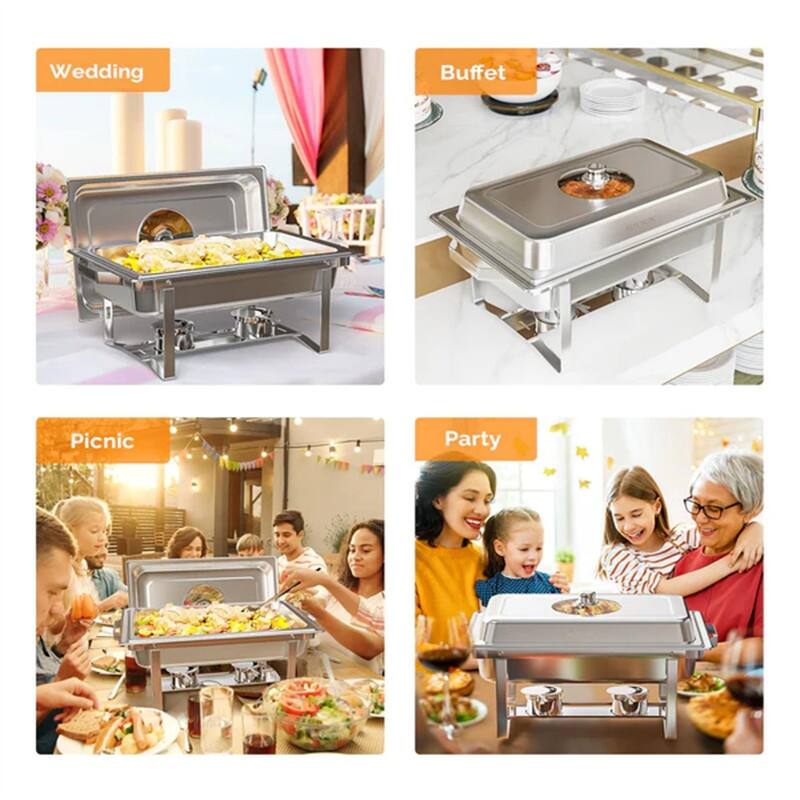 8 QT Rectangular Stainless Steel Chafing Dish Buffet Set