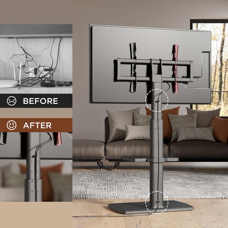 FITUEYES Sturdy Wood Bas Floor Stand TV Mount for 32-70 inch TVs with One Shelf