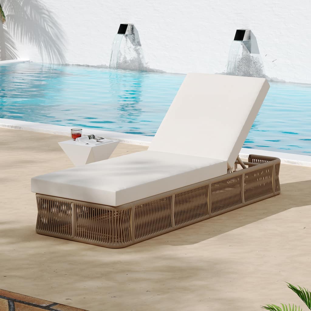 Christopher Knight Home - Solara Outdoor Adjustable Rope Base Sunlounge with Beige and White