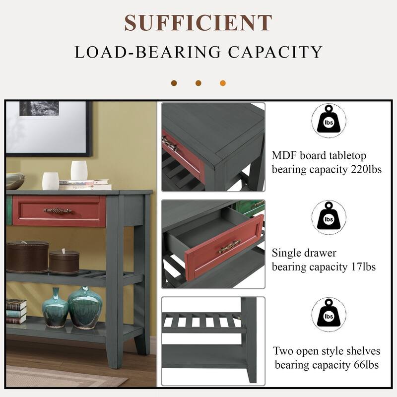 3-Tier Console Table, 42" Solid Wood Entryway Table Pine Accent Table