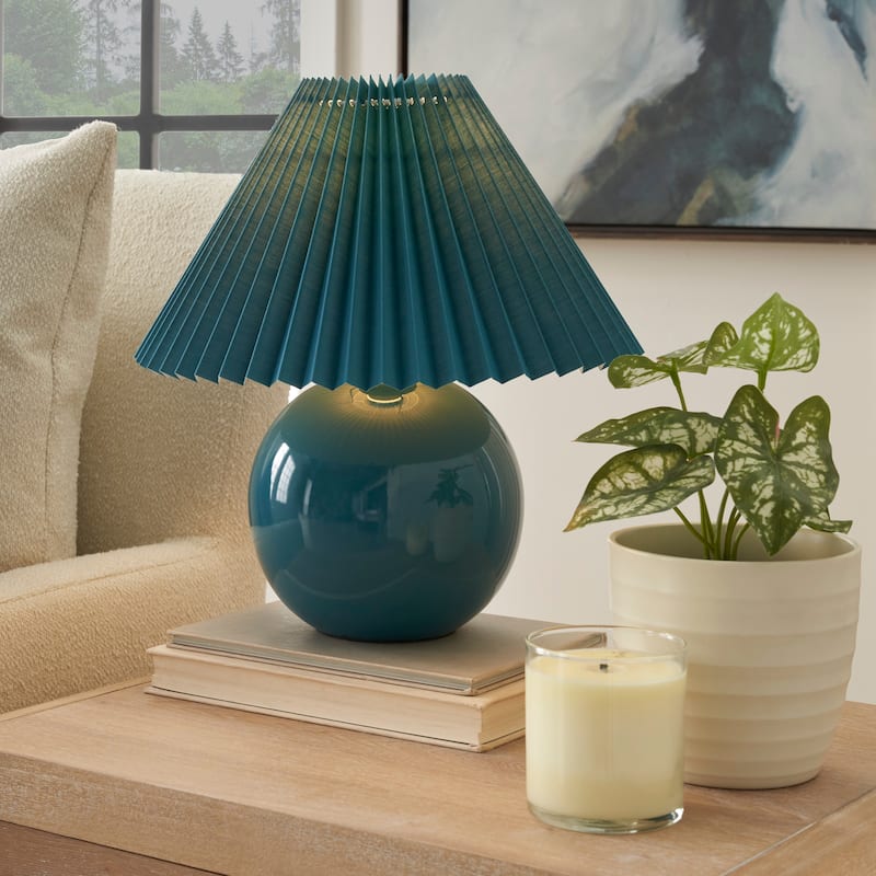 Nourison 13" Round Ceramic Table Lamp with Pleated Shade