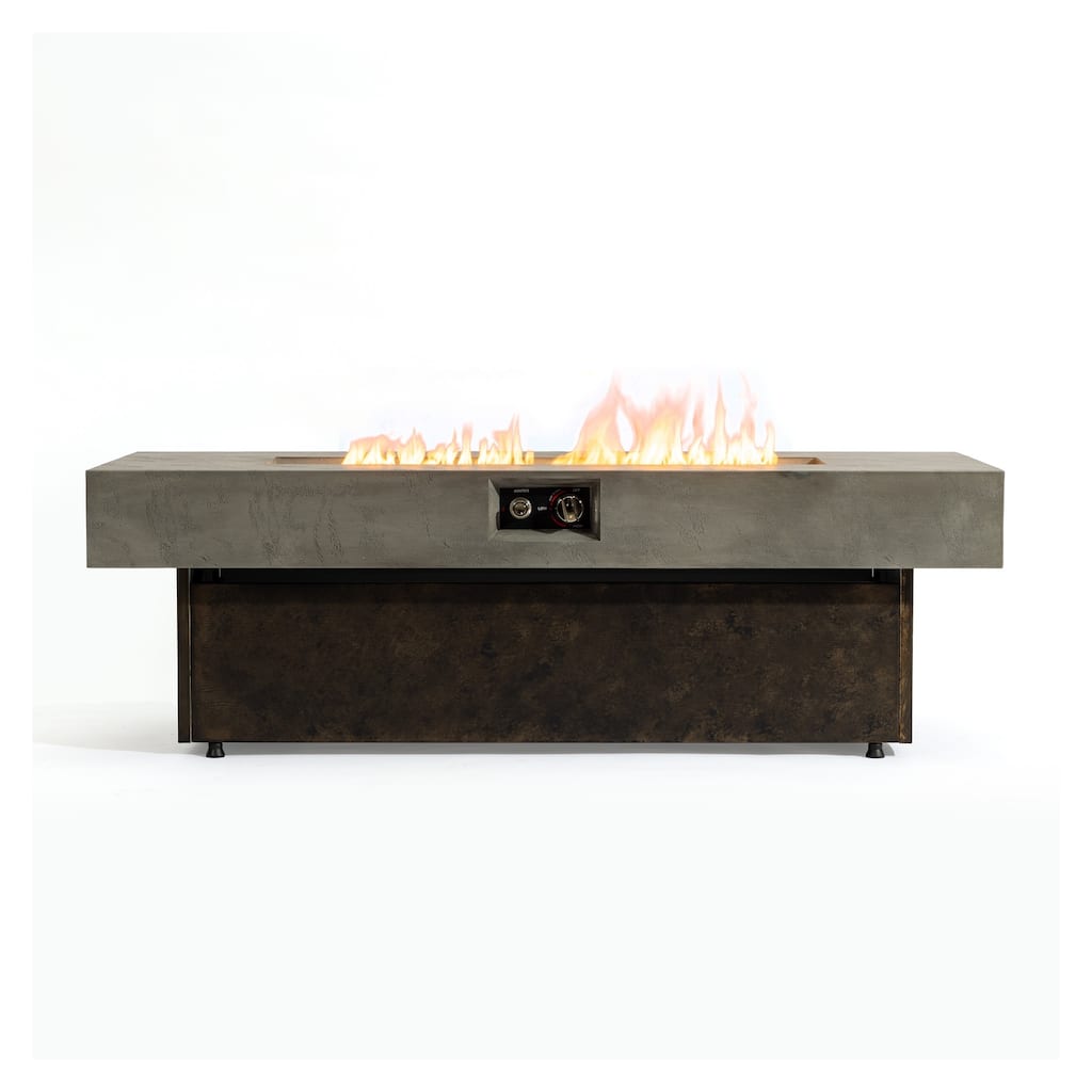 Rossetta 3-Height Adjustable Tabletop Fire Pit, 56" Outdoor Propane Fire Pit Table with Concrete Texture & 50,000 BTU