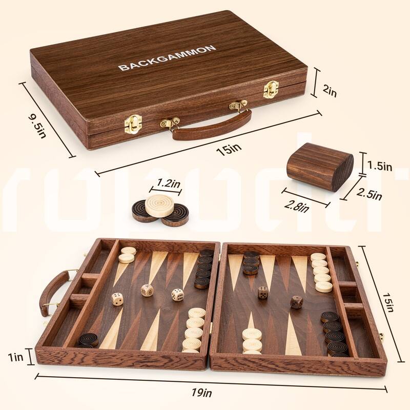 Backgammon Board Game Set (15 Inches) for Adults and Kids - N/A