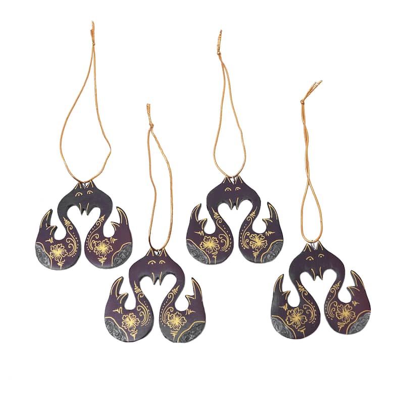 Novica Handmade Little Loving Swans Wood Ornaments (Set Of 4)