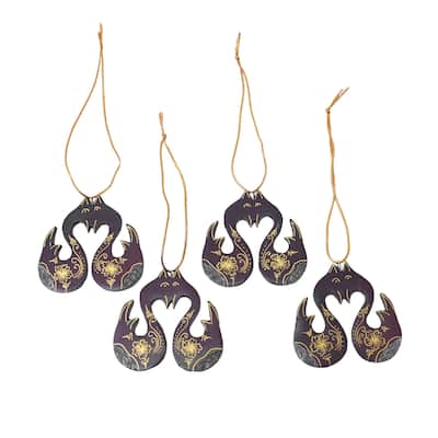 Novica Handmade Little Loving Swans Wood Ornaments (Set Of 4)