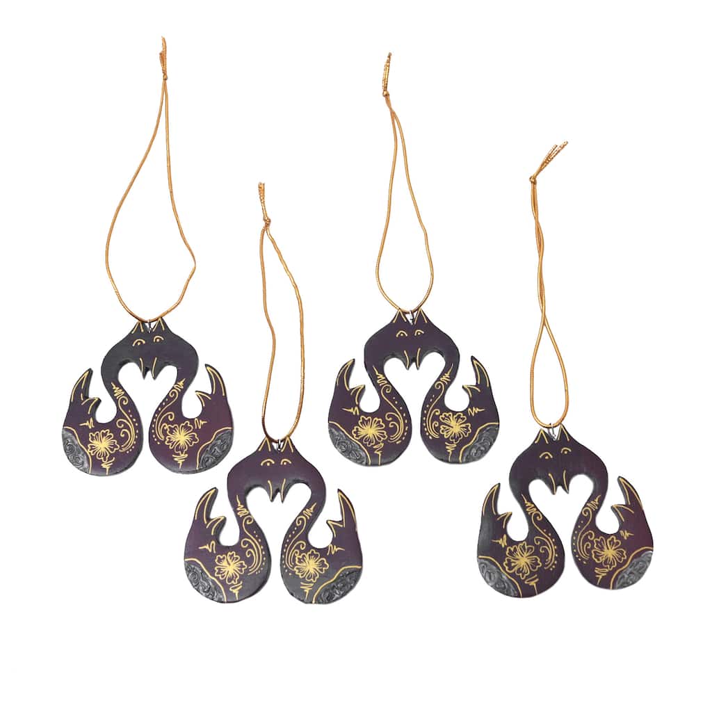 Novica Handmade Little Loving Swans Wood Ornaments (Set Of 4)