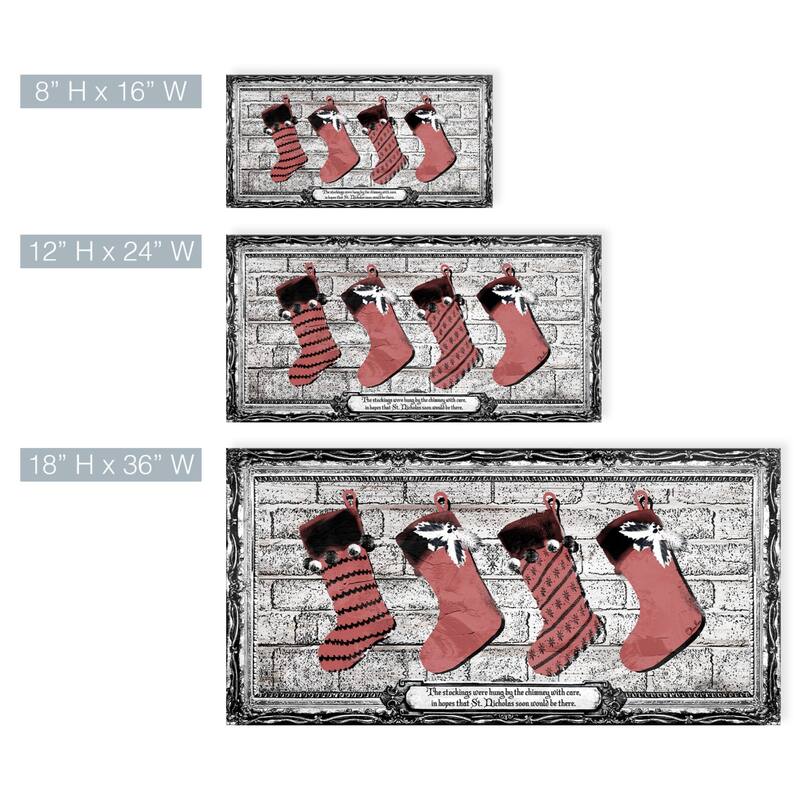 Brown and Red Stockings Christmas Canvas Wall Art Decor 8" x 16"