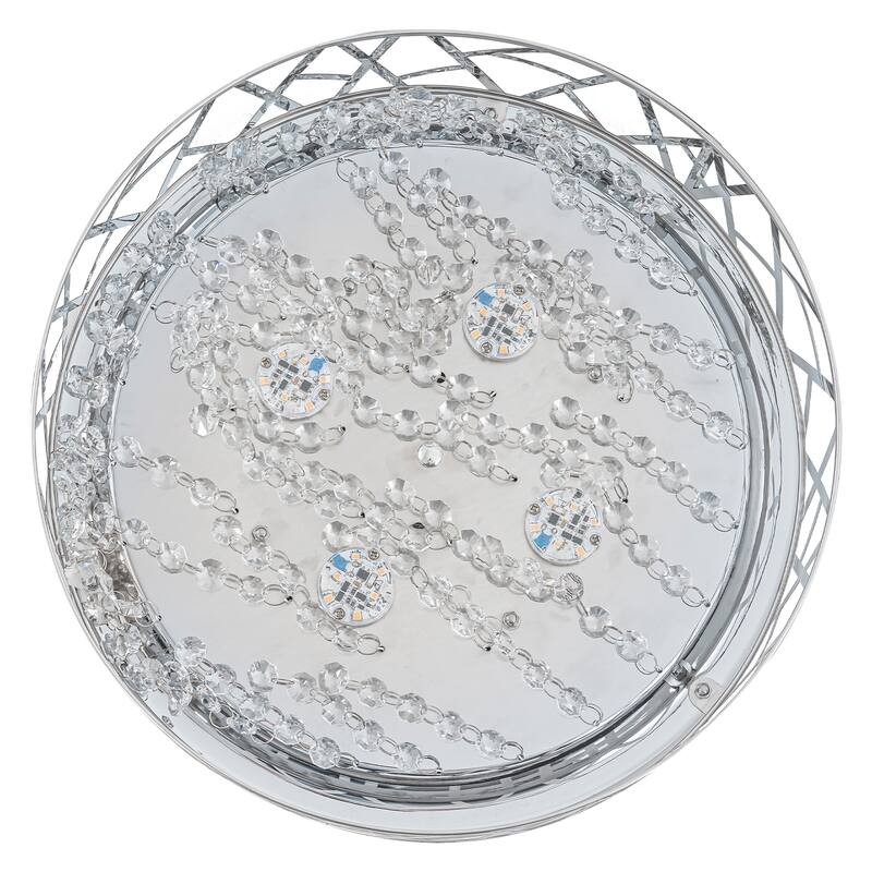 LED Semi-Flush Mount Ceiling Light Metal Carved Shade Crystal Accents - Dia.13.78-in