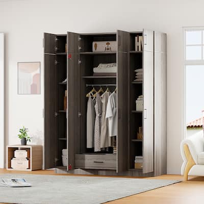4-Door Wardrobe with 1 Drawer and Top Cabinet
