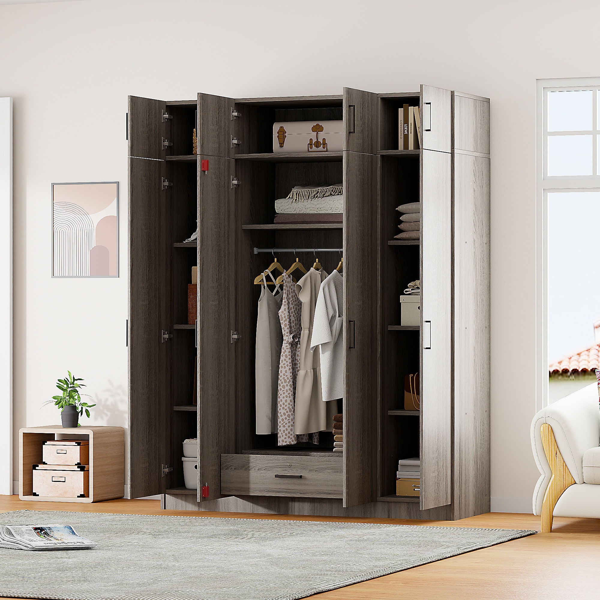 Wardrobe with Multiple Storage Space and Top Cabinet by Harper&Bright Designs