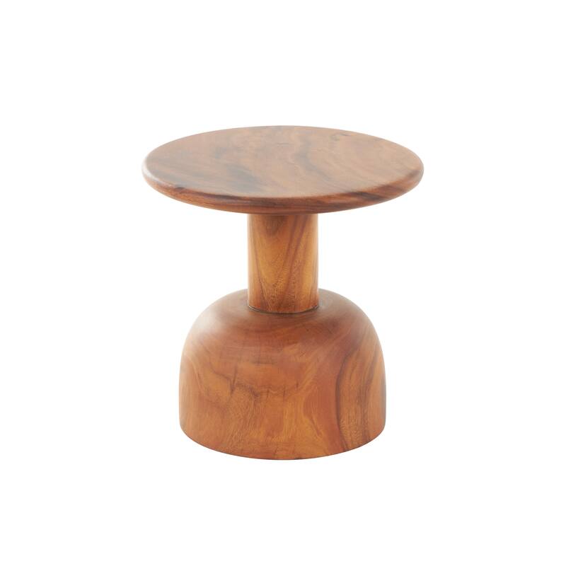 Brown Wood Handmade Side End Accent Table with Cylinder Block Base