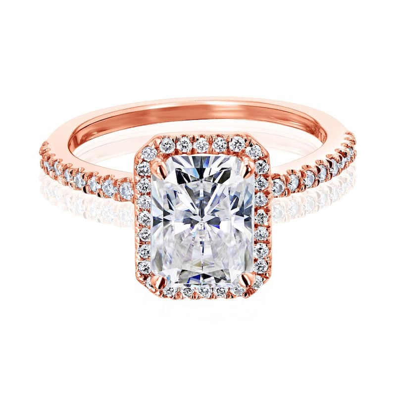 Kobelli Petite Collection 2 Carat Moissanite & Lab Grown Diamond 14k Solid Gold Radiant Halo Half Eternity Rhona Ring - Rose - 9
