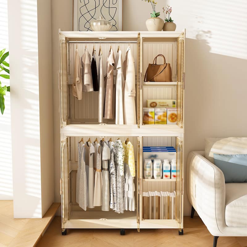 Portable Wardrobe Closet Organizer – 6 Magnetic Doors, 6 Storage Cubes & 2 Hanging Rods – Includes 6 Hangers - 17.72in. W X36.22in.DX62.20in. H