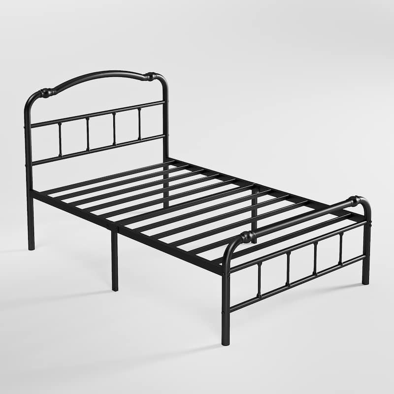 Heavy-Duty Anti-Wobble 14 Inch Bed Frame With Wavy Art Headboard, No Needed Box Spring