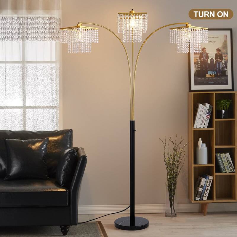 Brio 90" 3-Light Modern Gold Crystal Arc Floor Lamp - 85