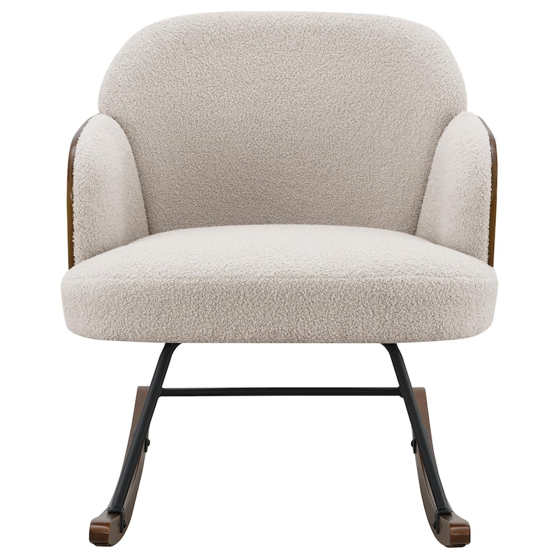 Perry Accent Rocking Chair, Modern Walnut Brown Bentwood, Beige Boucle