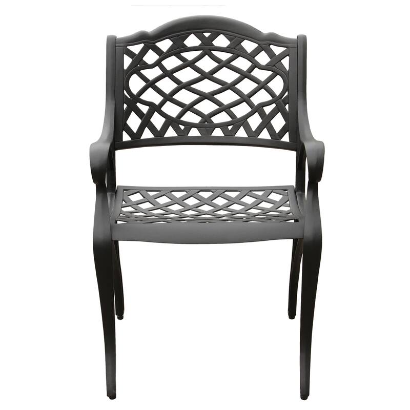 Ornate Traditional Outdoor Cast Aluminum Black Patio Dining Chair