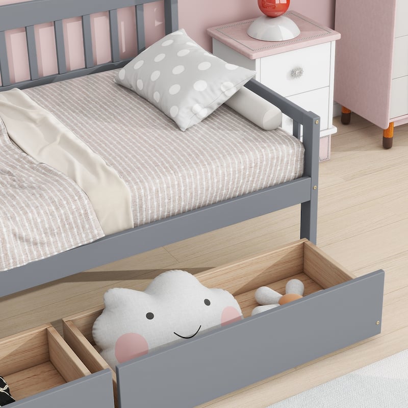 Twin-size Pine Wood Daybed with two Storage Drawers, Sofa Bed with Bed Platform of 10 Support Slats