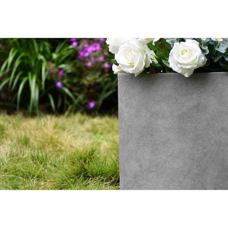 Kante Lightweight Modern Square Planter, Handmade Garden Planter Pot for Indoor Outdoor Use, 10 Inch Tall, Natural Concrete