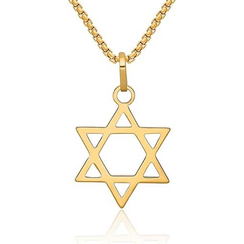 Curata 14k Yellow Gold 18" Small Polished Star of David Pendant Necklace - 14x13mm