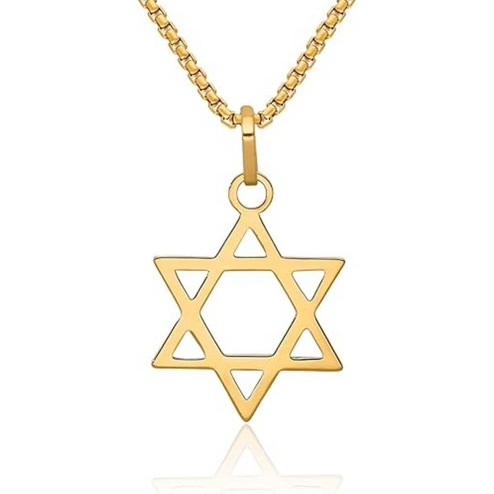 Curata 14k Yellow Gold 18" Small Polished Star of David Pendant Necklace - 14x13mm
