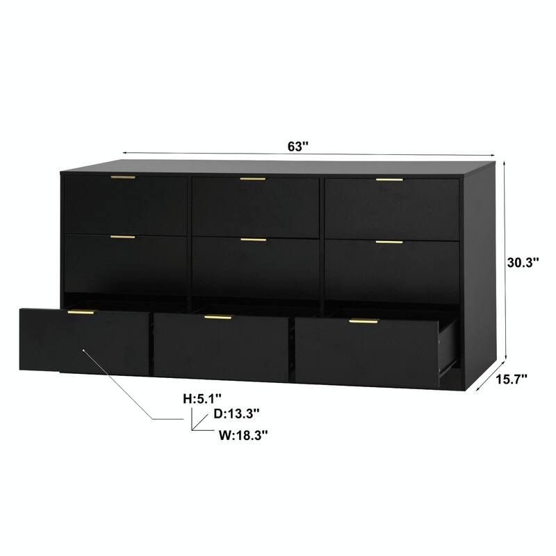 9-Drawer Modern Dresser with Handle-Free Design, Wood Storage Chest for Bedroom or Entryway