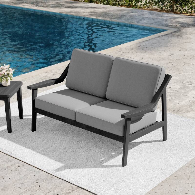 Outdoor Teak Wood Slat Back Patio Loveseat Sofa