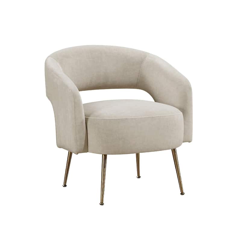 Noel Accent Chair, Curved Open Back, Taupe Brown Velvet, Gold Metal Legs