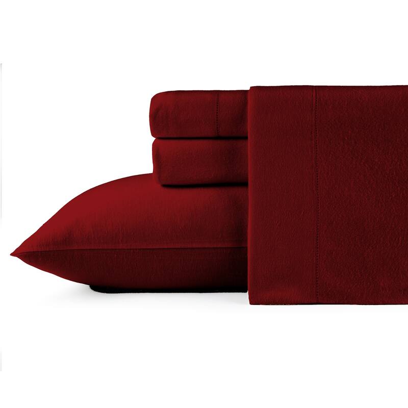 Pointehaven Solid Cotton 180 GSM Deep Pocket Oversized Brushed Flannel Sheet Set - True Red - Twin XL