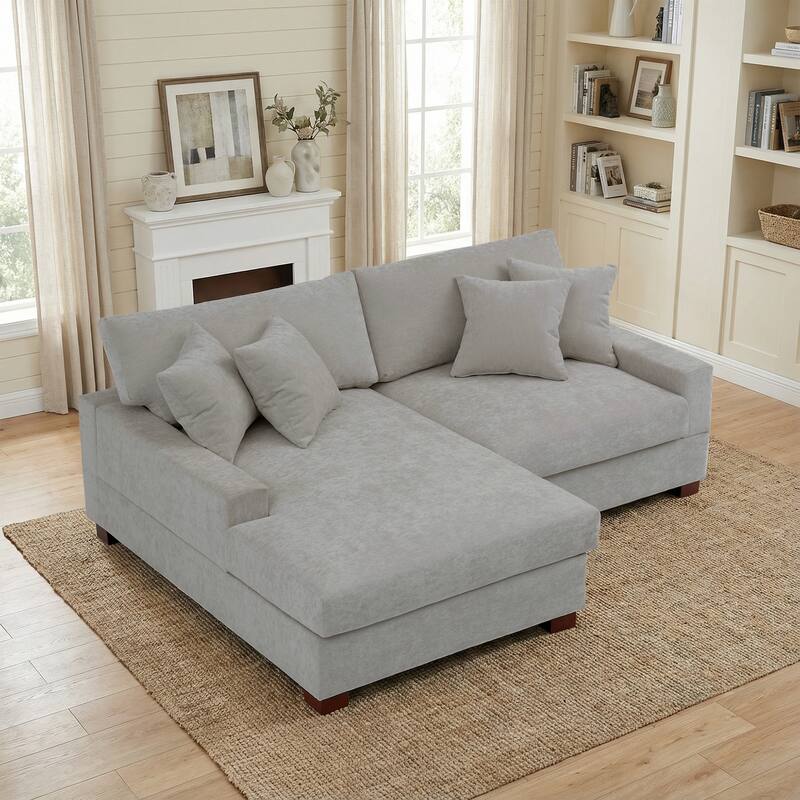 2 Set Chenille Upholstered Modular Sectional Sofa Chaise with Pillows