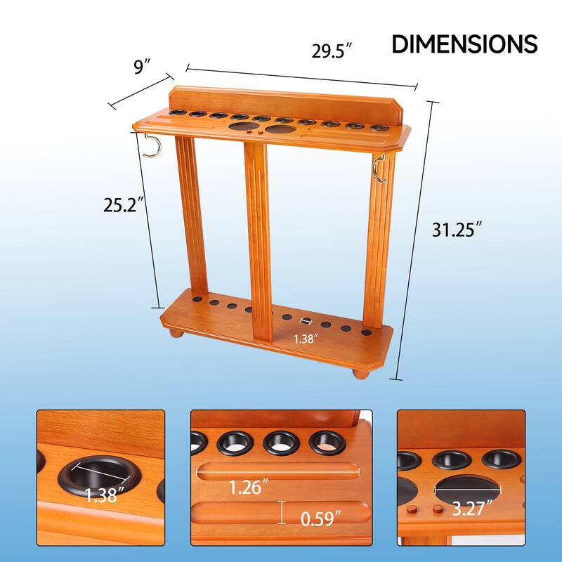 GSE™ 10-Pool Cue Wooden Billiard Pool Cue Rack. Floor Stand Pool Cue Stick Holder