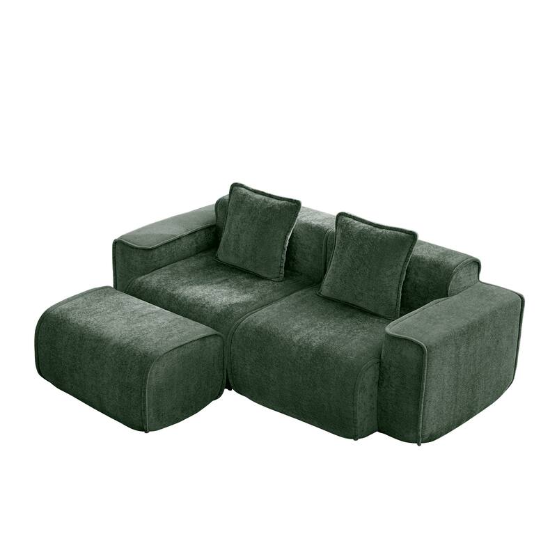 GDFStudio - Streamlined Velvet 2-Seater 78.74" Modular L-Shaped Sofa with Ottoman
