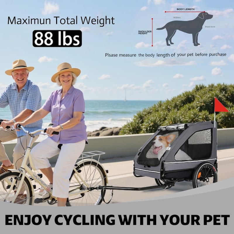 Pet Bike Trailer Dog Cart for Bicycle,Suitable for Small and Medium Pets, Easy Folding Cart Frame, Non-Slip Floor