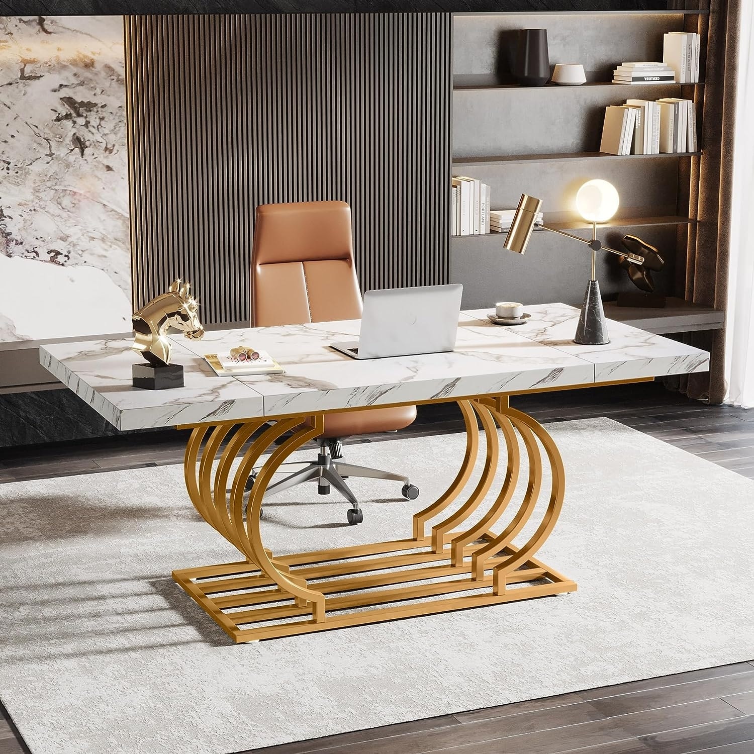 63 Modern Office Desk with Drawer Writing Desk with Abstract