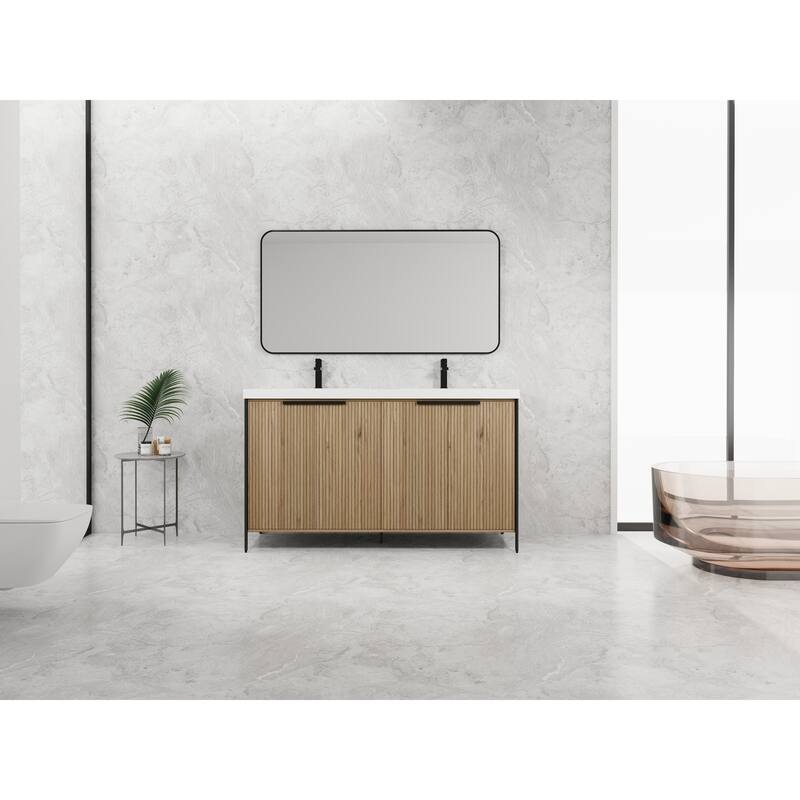 60" Freestanding Bathroom Vanity with Double Resin Sink & 4 Soft-Close Cabinet Doors