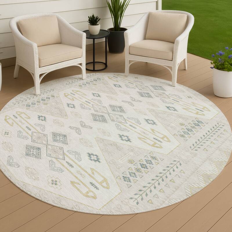 Machine Washable Indoor/ Outdoor Global Hiawatha Chantille Rug - Beige - 8' x 8'