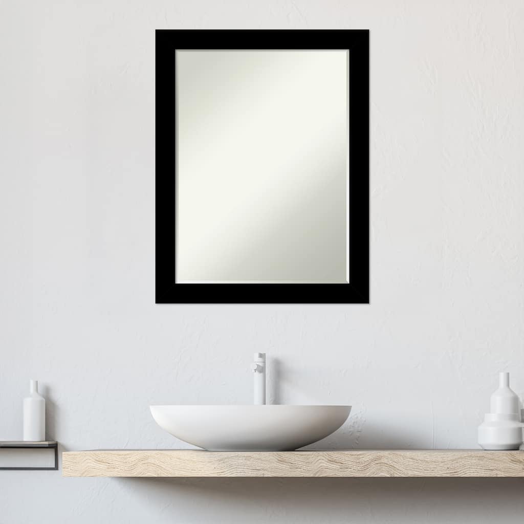 Brushed Half-Inch-Bevel Framed Bathroom Vanity Wall Mirror - Brushed Black - Glass Size 18x24