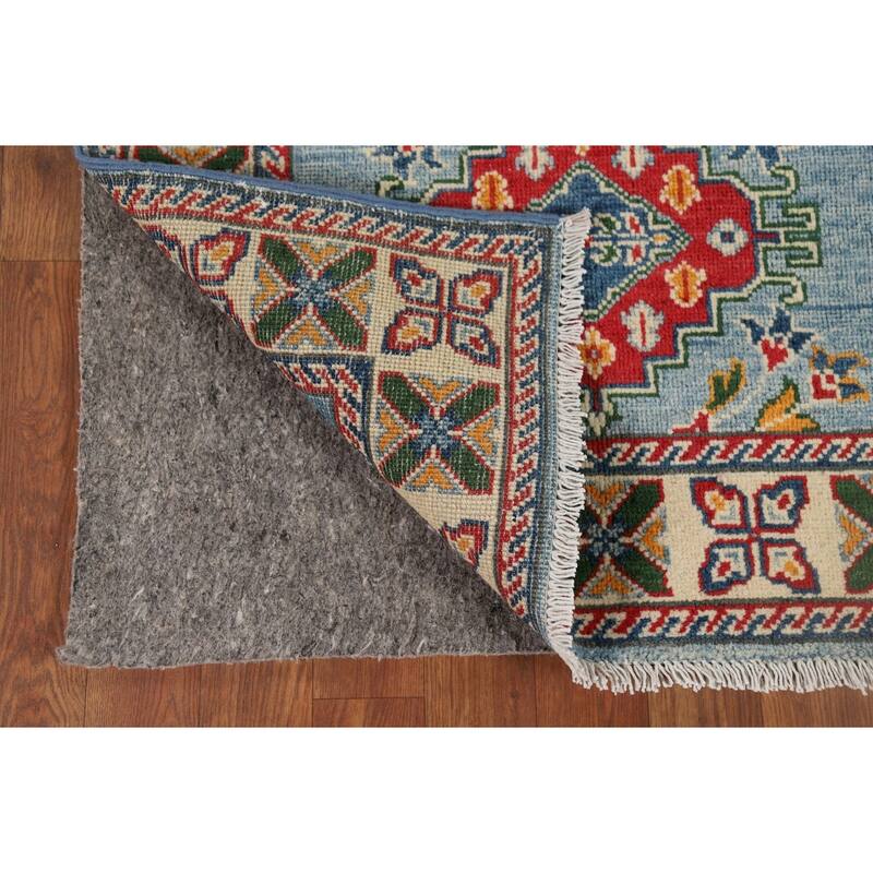 Light Blue Kazak Oriental Runner Rug Handmade Traditional Wool Carpet - 2'9" x 9'7"